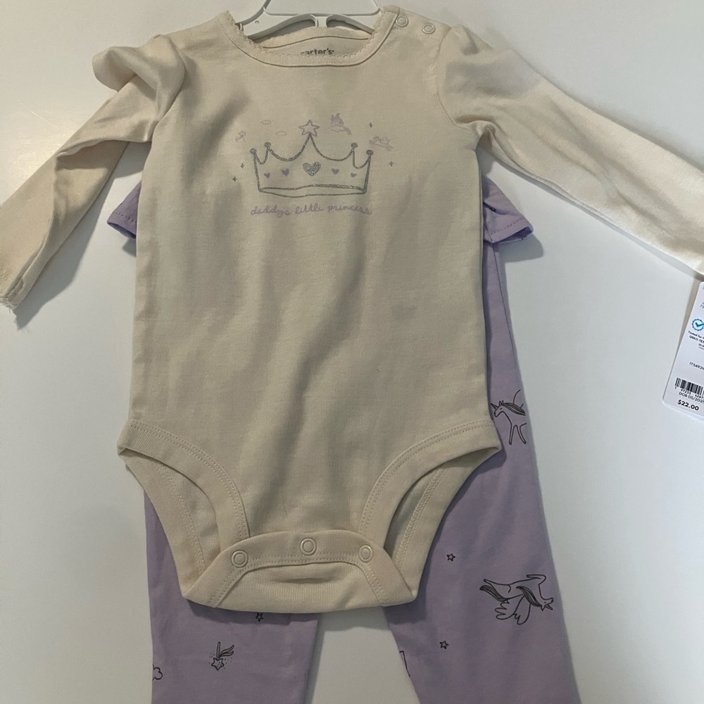 Carter's Cream and Lavender Baby Bodysuit Set